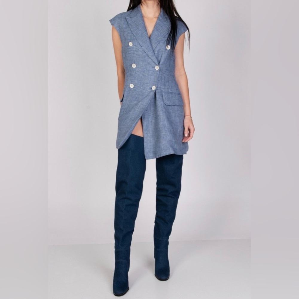 New- Burberry Wader Porthole Thigh High Blue Denim Boots - Size 7!